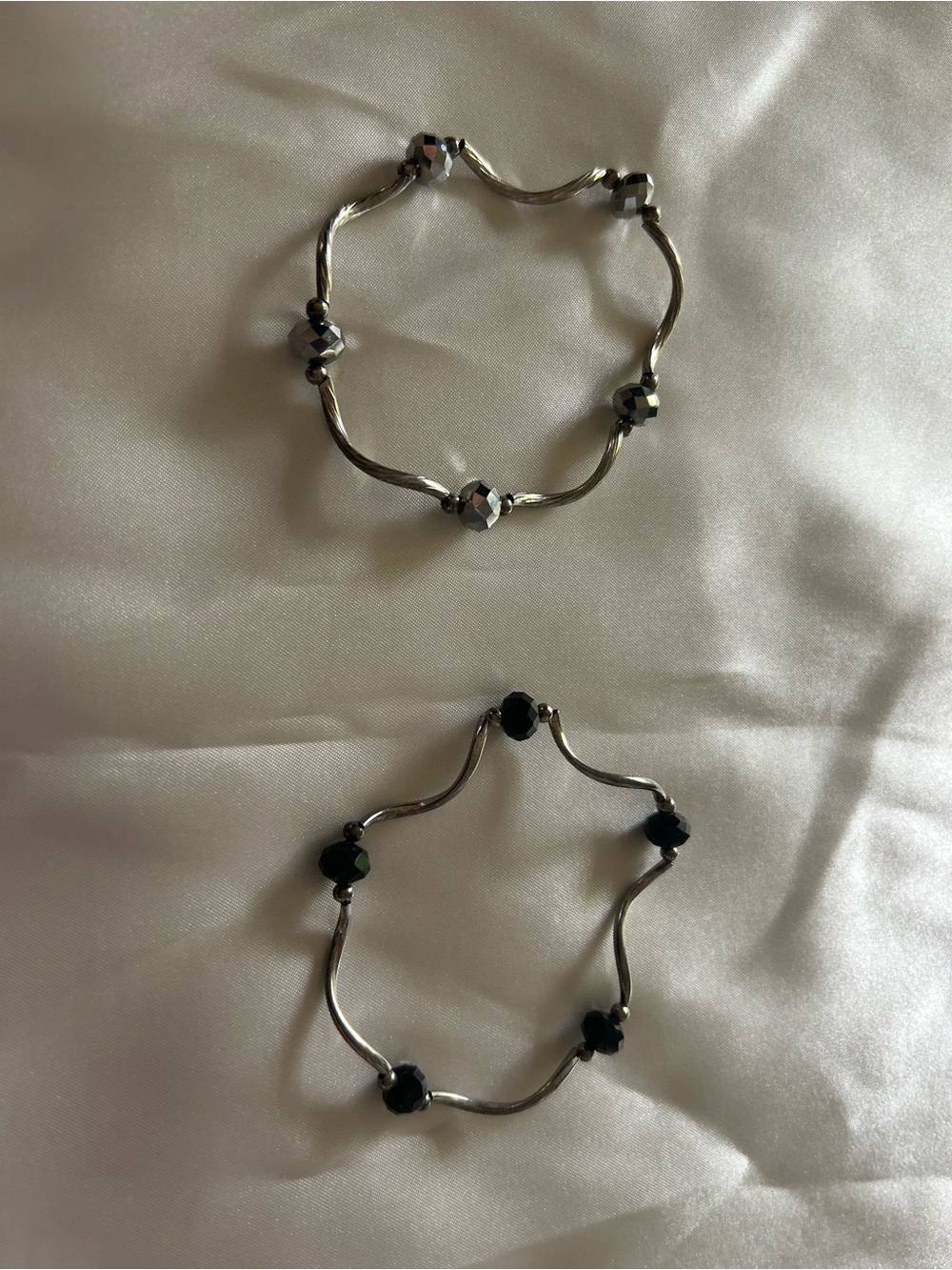 Set of Two Beaded Bracelets with Silver Colored Chains